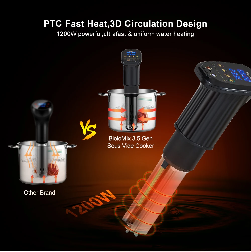 Kompor Presisi Biomix Sous Vide dengan Kontrol Aplikasi Wifi 1200W Pemanas Vakum Sirkulator Imersi Suhu Akurat
