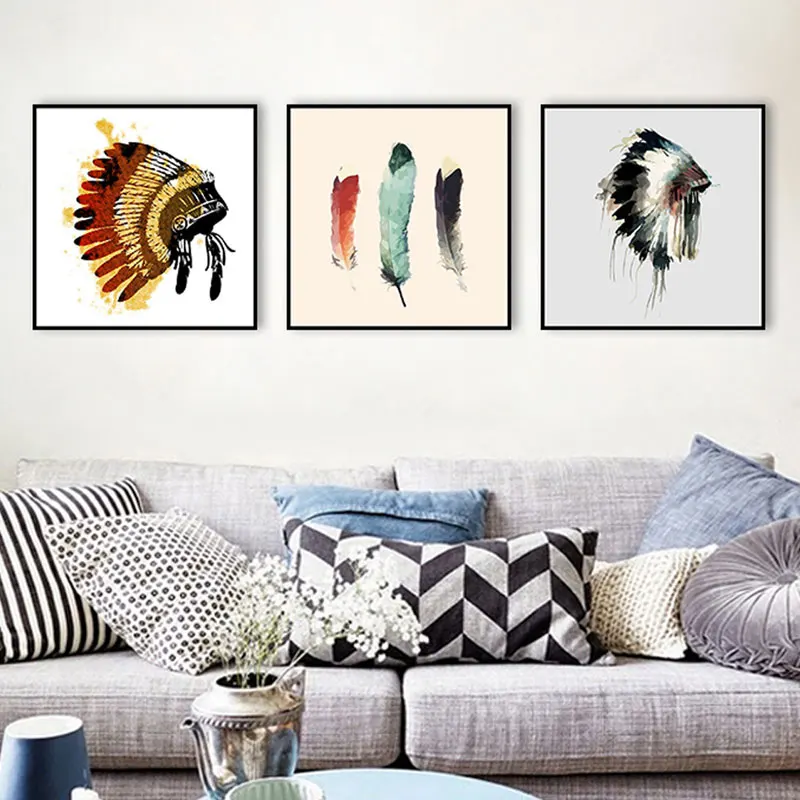 Exotic Sentiment Stories Ethnic Stamping Elephants Feathers Birds European Livingroom Background Canvas Art Poster Painting