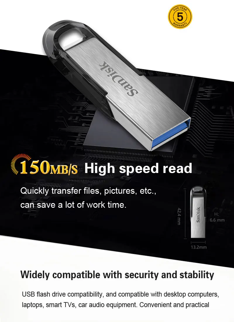 SanDisk Ultra Flair eoria flash USB 3.0 de 64 GB, con carcasa de etal duradera y elegante y