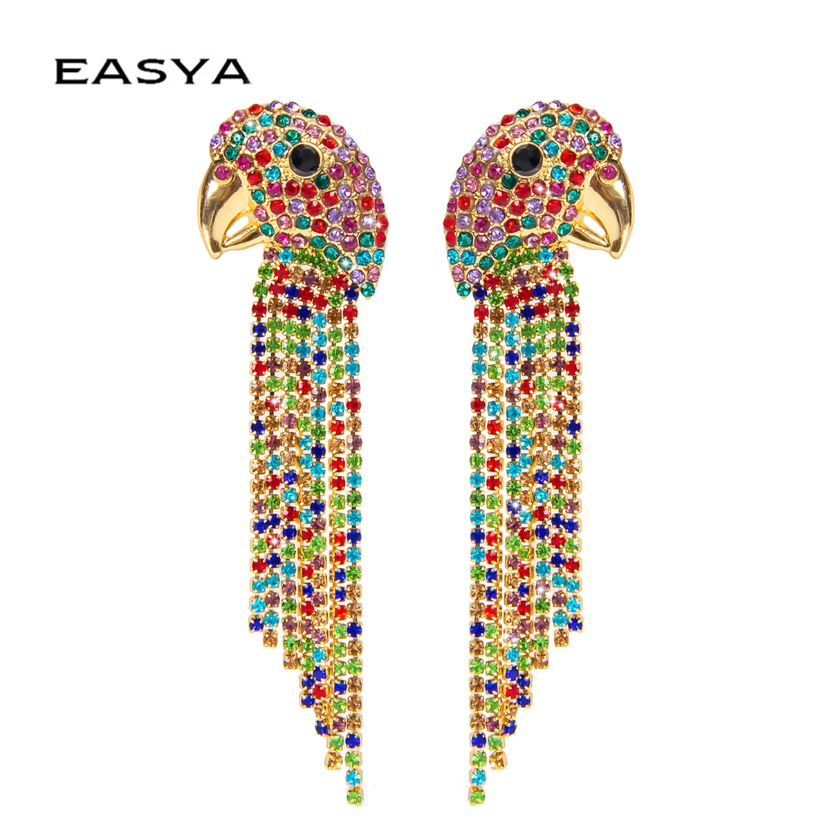 Crystal Parrot Earrings Ladies Trendy Animal Bird Parrot Drop Earrings For Women Fashion Statement Earring Jewelry Gifts