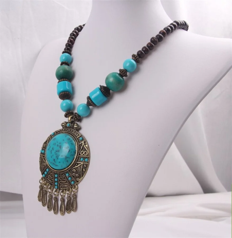 Vintage Natural Stone Beads Necklaces Hollow Water Droplets Leaves Tassel Necklaces & Pendants for Women Gifts Bohemian