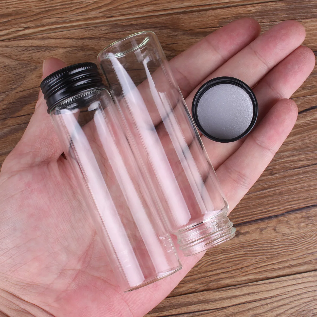 5pcs 50ml 30*100mm Glass Jars with Black Aluminum Caps Potion bottles Glass bottle Glass vessels for Art Craft