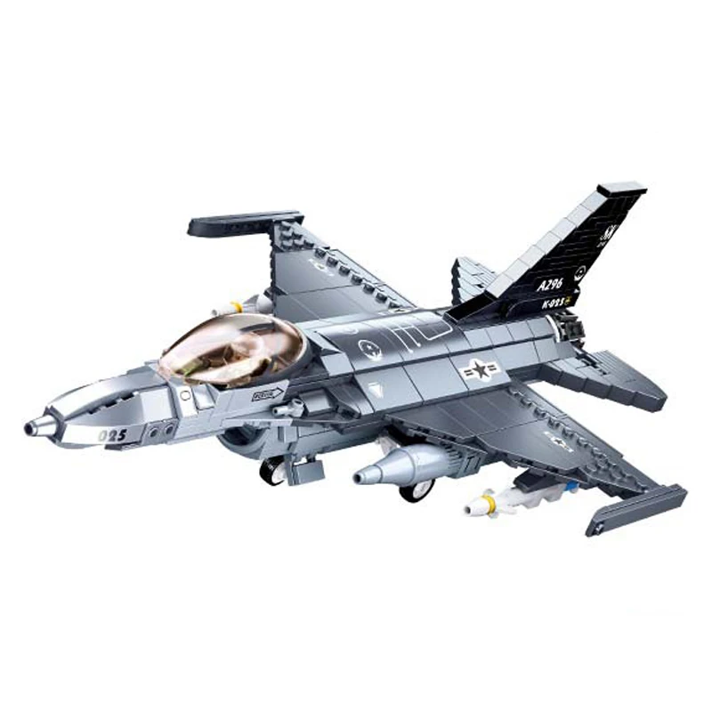 SLUBAN New World War II 2 Military F-16C Falcon Fighter Weapon Building Blocks Air Force WW2 Classic Accessories Model Kids Toys