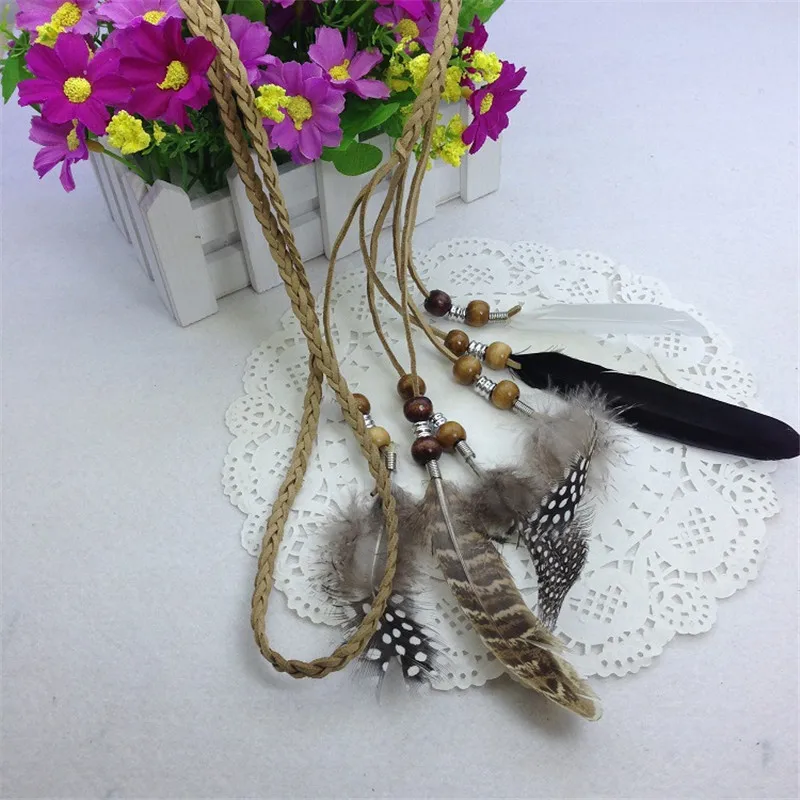 The  Indian Feather Headband Headdress Hair Rope Headwear Tribal Hippie Handmade Hair Accessories for Women 38