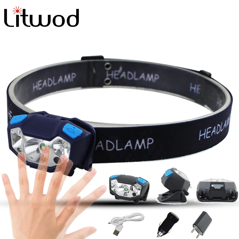 

9999LM Powerfull Headlamp Rechargeable LED Headlight Body Motion Sensor Head Flashlight Camping Torch Light Lamp With USB