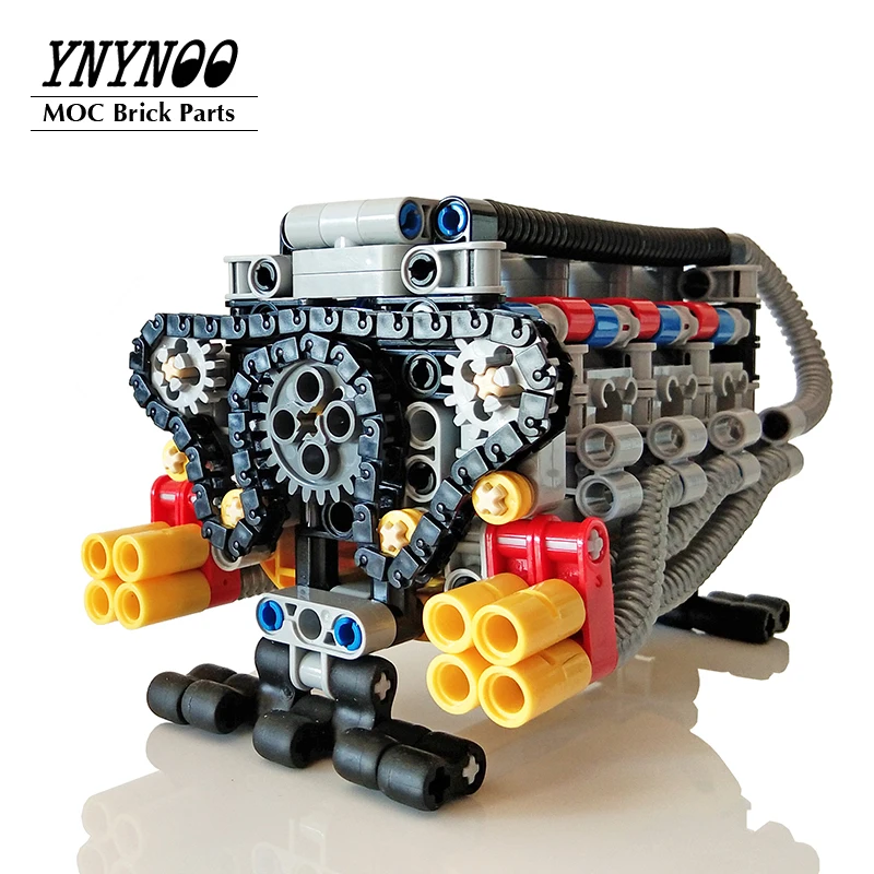 

High-TEch Super Horizontally Opposed V-8 Cylinder Engine Electric Model Technology Machinery Assembled MOC Building Block Toys