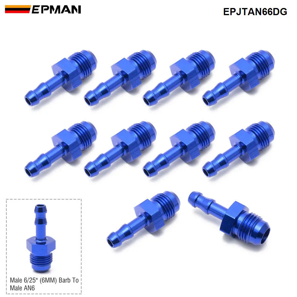 EPMAN 10PCS Aluminum Flare Push On Barb Adapter AN6 Male To 6/25