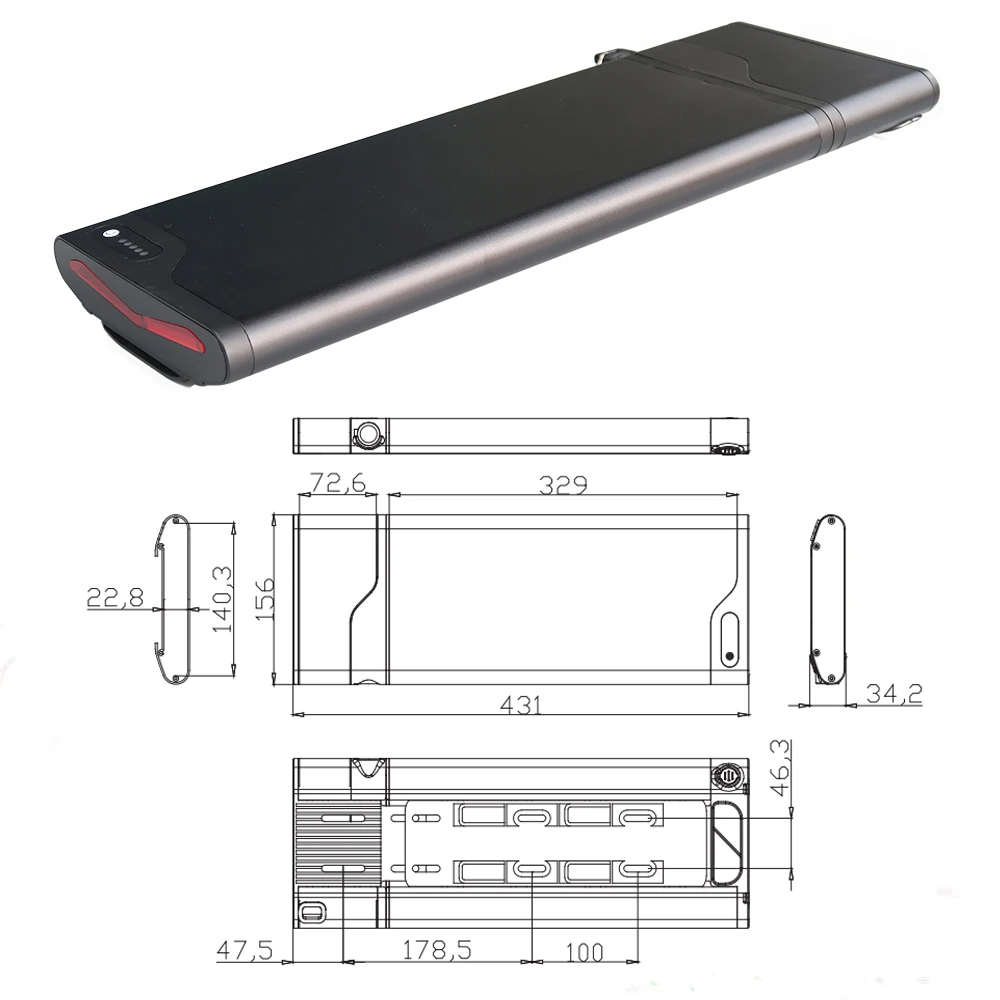 ultra thin 24V 36Ah E-bike battery rear rack carrier ebike battery 36v 8ah 10ah 24v 10ah electric bike battery+charger