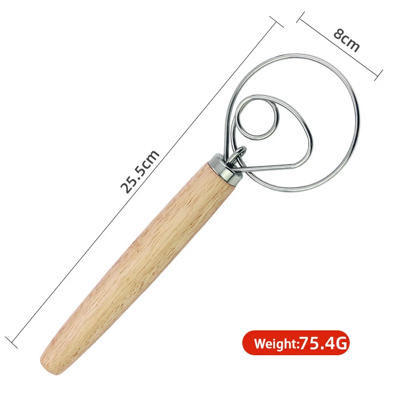 13 Inch Oak Handle Milk Baking Flour Mixer Flour Mixer Danish Dough Mixing Rod Stainless Steel Coil Hand Blender Cooking Tool