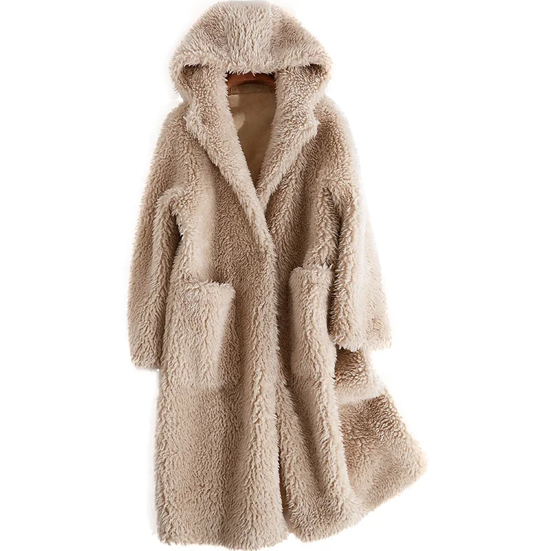 

2020 New Lamb Fur Grass Woman Short Loose Coat Even Hat Grain Sheep Shearing Overcoat Reunite With Coat One