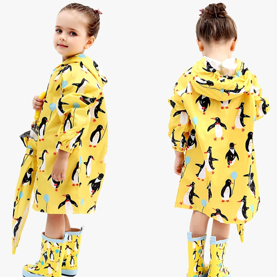 Cute Small Waterproof Nylon Rain Coat Penguin pattern Boy Children Girls Windproof Poncho Kindergarten Student Baby Raincoat