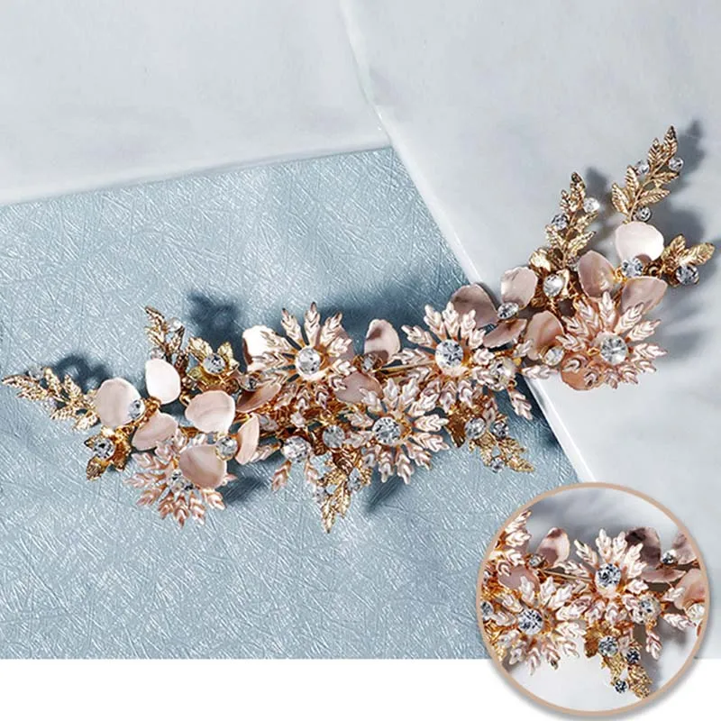 

Handmade Faux Rhinestone Hairpin Retro Gold Flower Leaves Temperament Bride Wedding Dress Cheongsam Hair Accessories LL@17