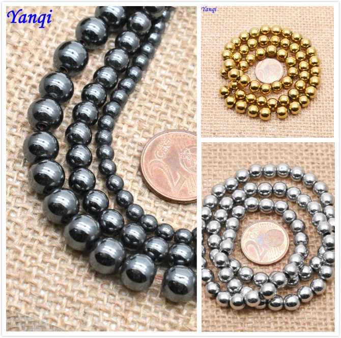 Natural Stone Black Hematite beads 4 6 8 mm Round Loose beads For Jewelry Making DIY Bracelet 15''