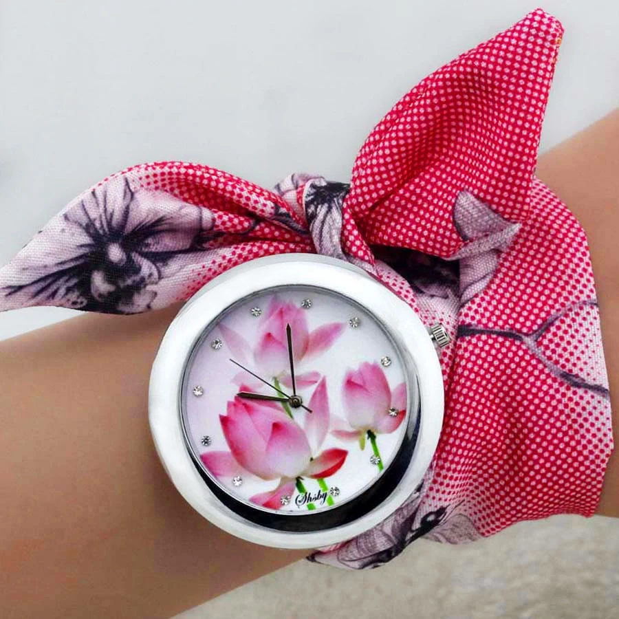 Shsby New Design Ladies Flower Cloth Wrist Watch Fashion Women Dress Watch High Quality Fabric Clock Sweet Girls Watch