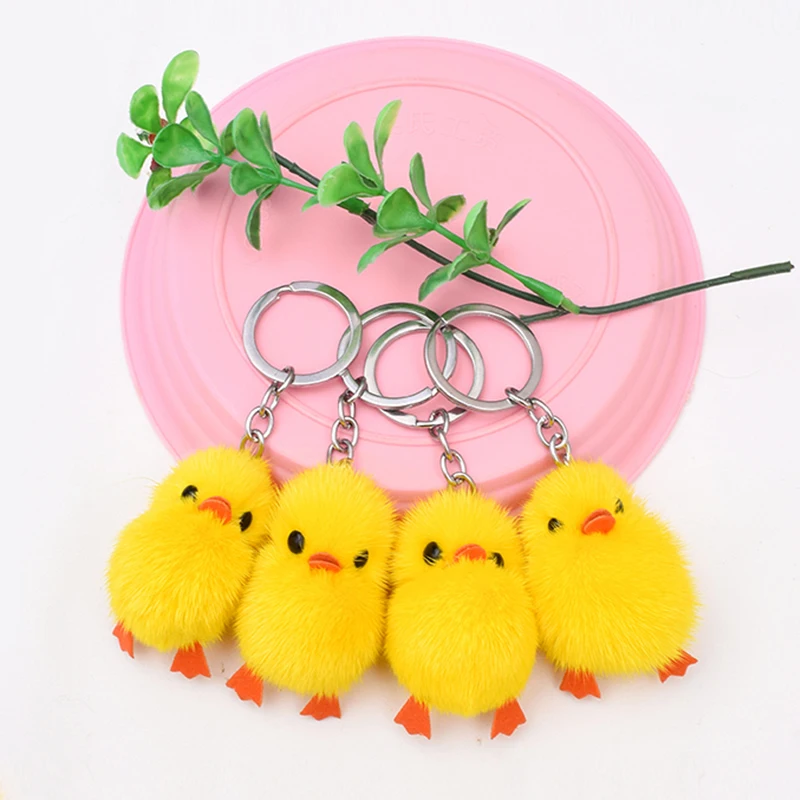 1pc Cute cartoon animal mink fur mini yellow duck plush doll mobile phone backpack pendant fur keychain craft toy children gift