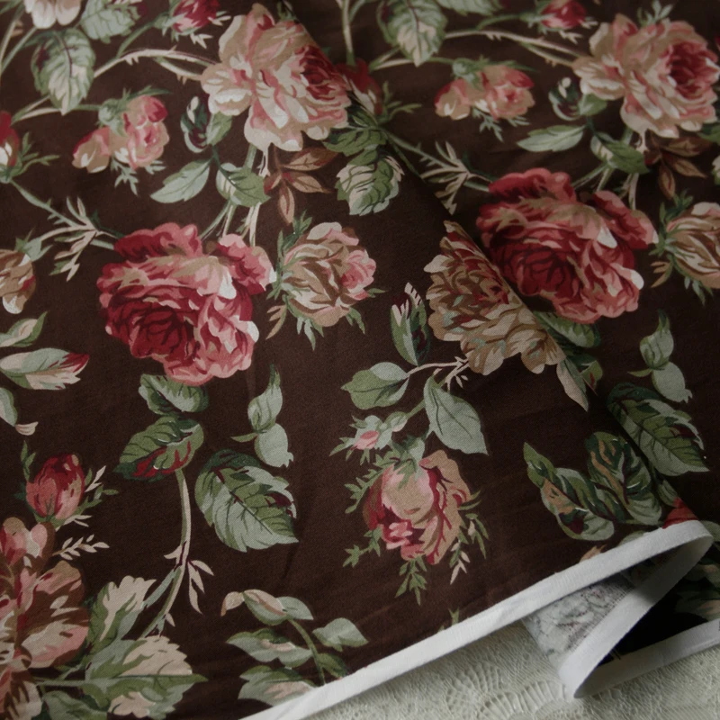 160x50cm Dark Coffee Camellia Twill Cotton sewing Fabric Making Dress Clothing Cloth 180g/m