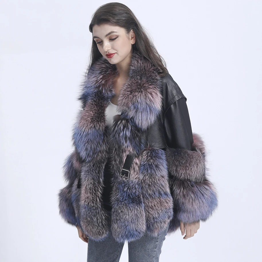 MISSJANEFUR New Real Fur Coat Women Natural Fox Fur Leather Jacket Fashion Luxury Silver Fox Short Jackets For Women 2021