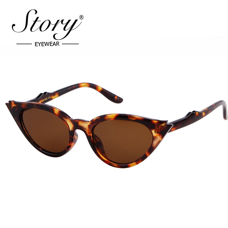 

STORY 2018 Sexy Small Leopard Cateye Sunglasses Women Vintage Black White Fashion Cateye Sun Glasses For Female Eyewear Shades