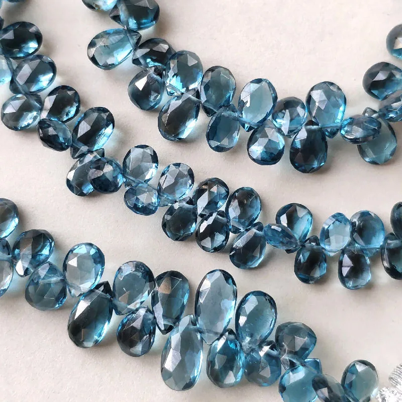 

loose beads London blue Topaz FLAT drop faceted blue 5-7mm for DIY jewelry making FPPJ wholesale nature 19CM