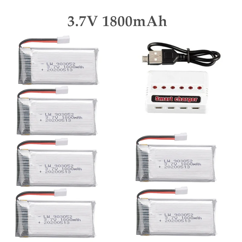 6pcs 3.7v 1800mAh lipo Battery Charger for KY601S SYMA X5 X5S X5C X5SC X5SH X5SW M18 H5P for 3.7V Helicopter Drone Battery