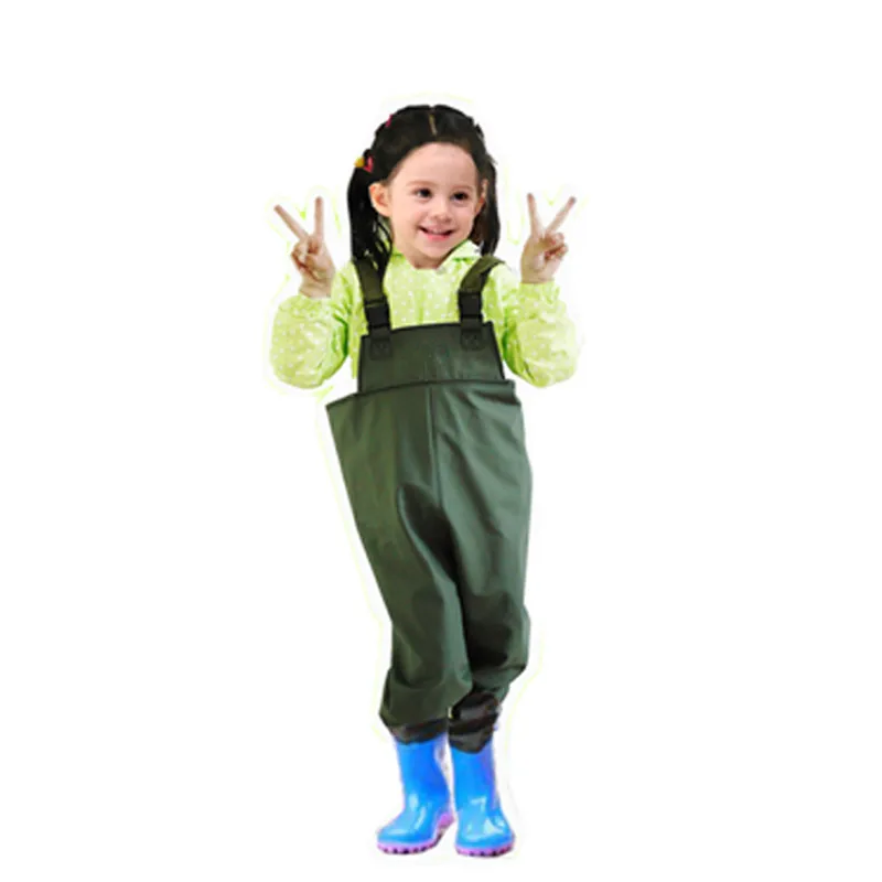 Kids Underwater Wader Waterproof Rompers Pants With Rain Boots Children Outdoor Fishing Angling PVC Suspender Siamese Trousers