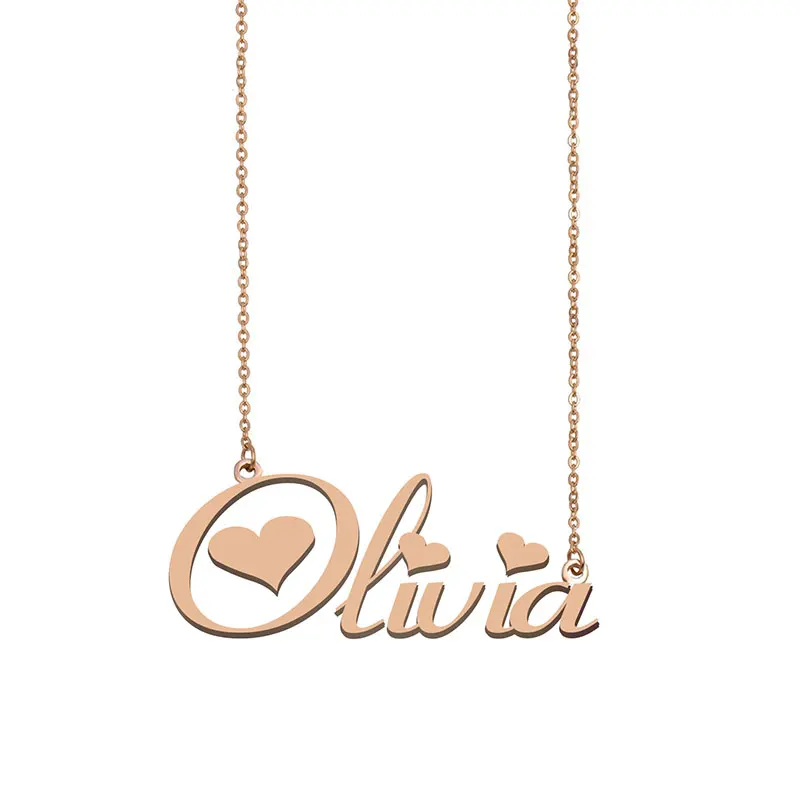 Olivia Name Necklace Personalized Jewelry Nameplate Stainless Steel for Women Friends Birthday Wedding Christmas Mother Gift