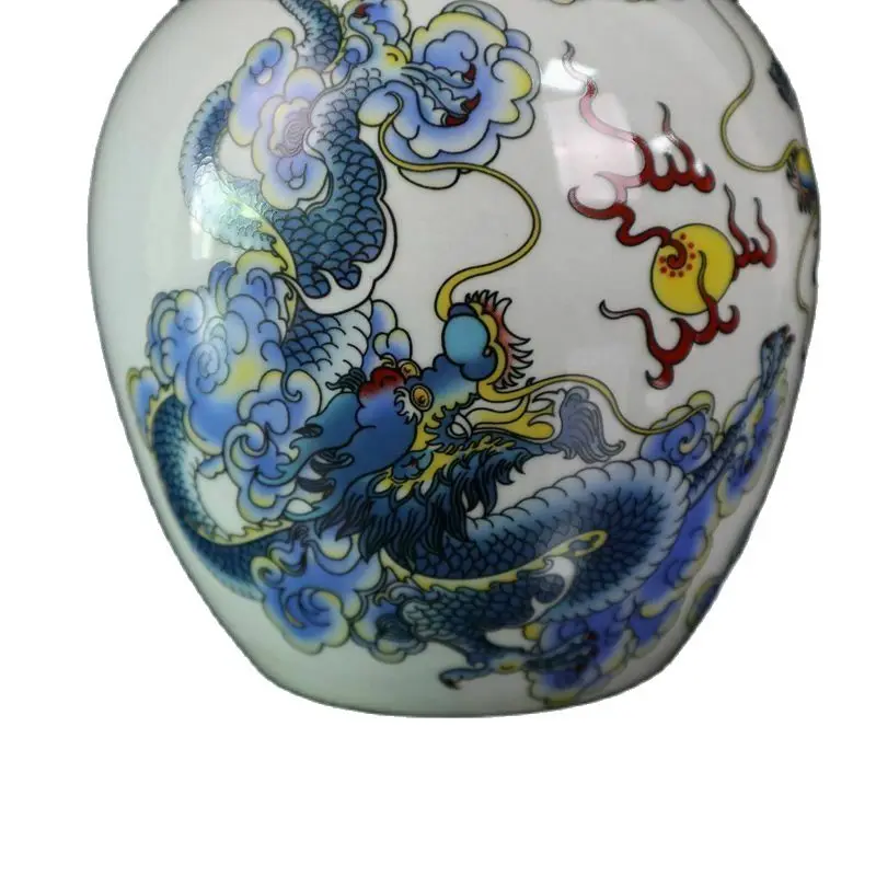 Chinese Old Porcelain Pastel Double Dragon Pattern Jar