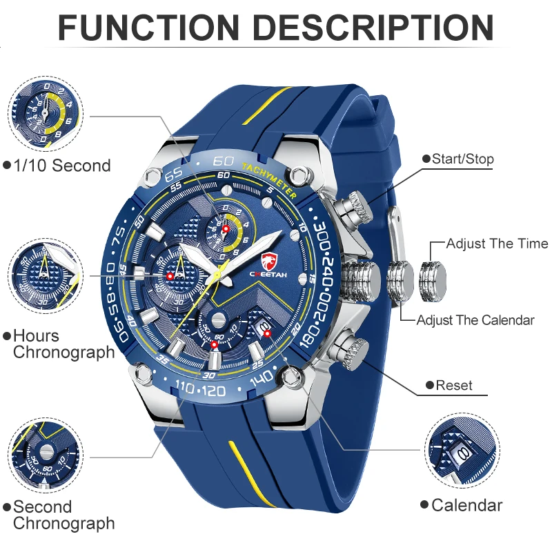 Men Watch CHEETAH Fashion Luxury Business Wristwatch Silicone Waterproof Clock with Date and Luminous Function Relogio Masculino