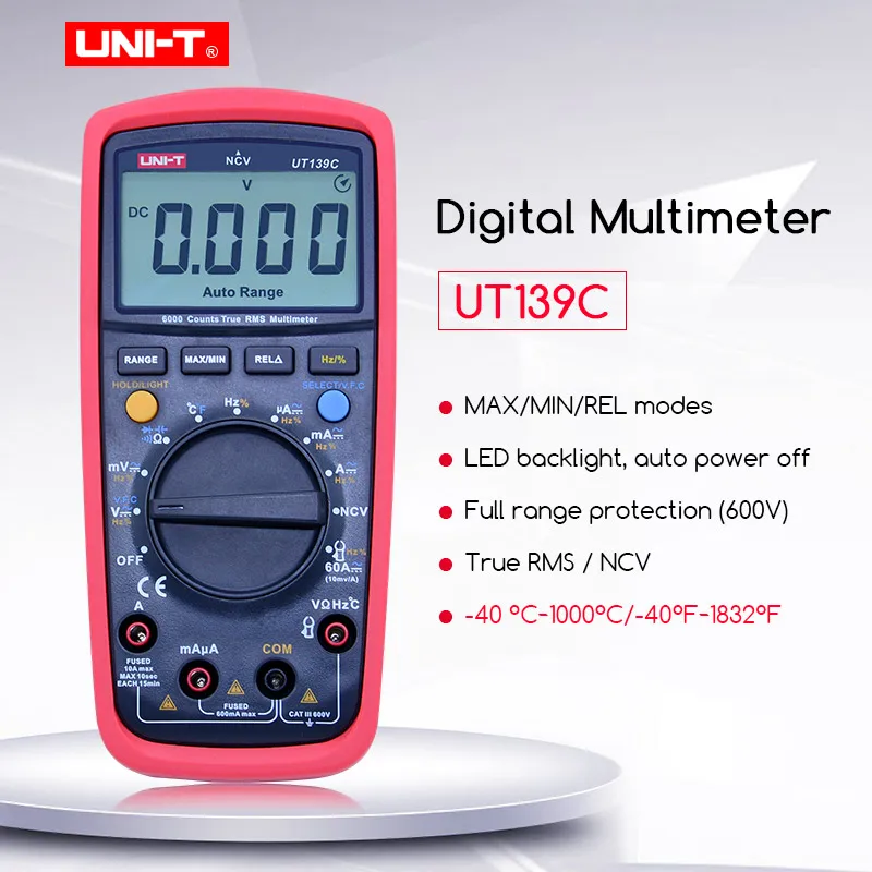 

Цифровой мультиметр UNI-T UT139C, Измеритель постоянного/переменного тока, напряжения и сопротивления, емкости, частоты, температуры, диодов, Бесконтактный индикатор напряжения