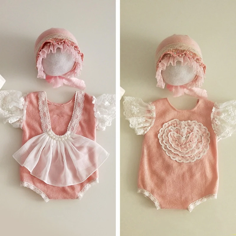 Newborn Girl Photo Dresses Romper Lace Princess Dress Hat Sets Baby Infant Souvenir PIcture Clothing 0-3 Months Photo Cotumes