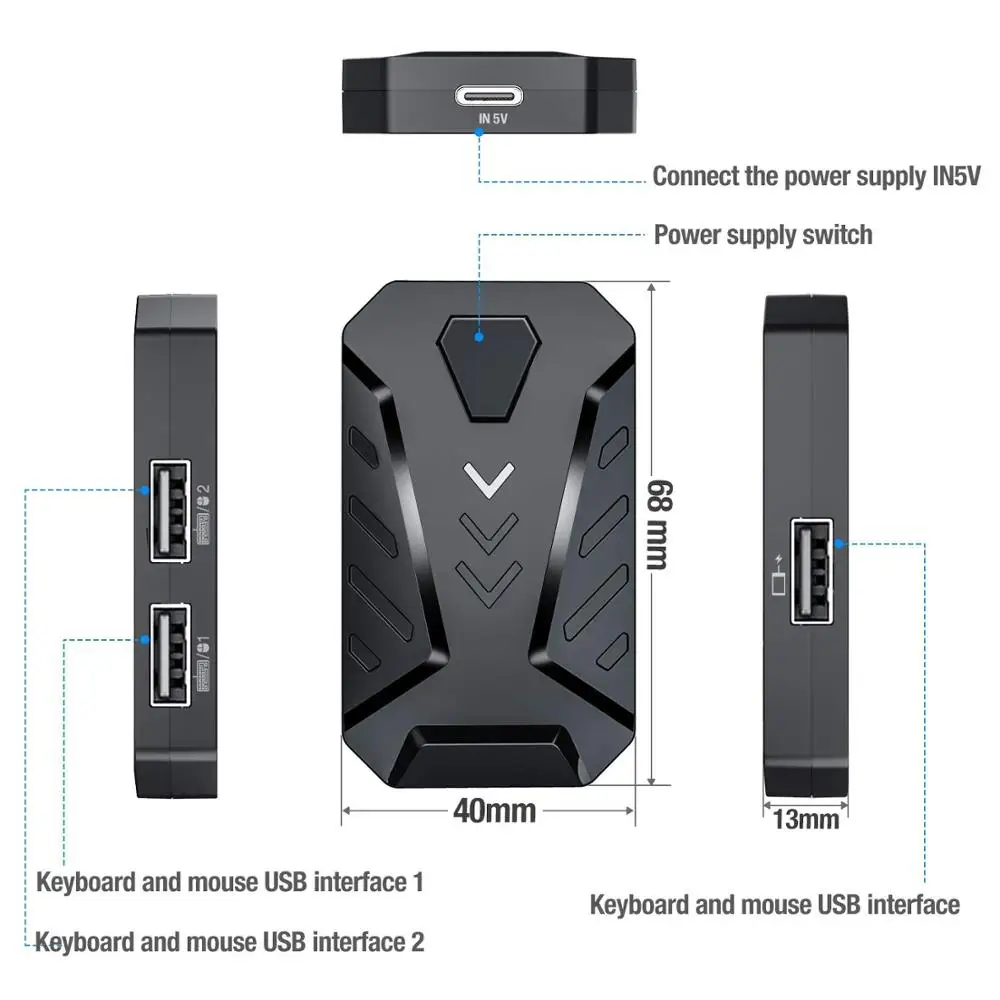 Adaptador de teclado y ratón para juegos móviles, convertidor de controlador PUBG/Call of Duty con cable/inalámbrico para Android/iOS menos de 13,4