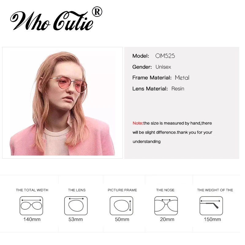WHO CUTIE 2025 Round pilot Sunglasses Men Women Brand Designer Vintage Pink Clear Lens Flat Top Sun Glasses Shades Oculos 525