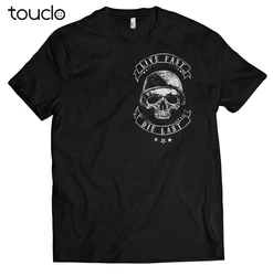 Biker Skull Live Fast Motorrad Chopper Oldschool New 2019 Cotton Short-Sleeve T-Shirt Summer Short Sleeves Cotton Custom T Shirt