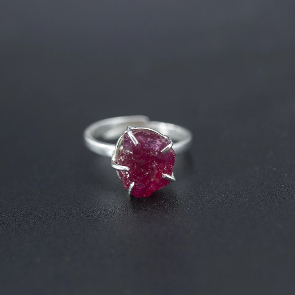 Handmade Rough Ruby Ring Real 925 Sterling Silver Natural Gemstone Fine Jewelry for Women Female Mother's day Unique Gift