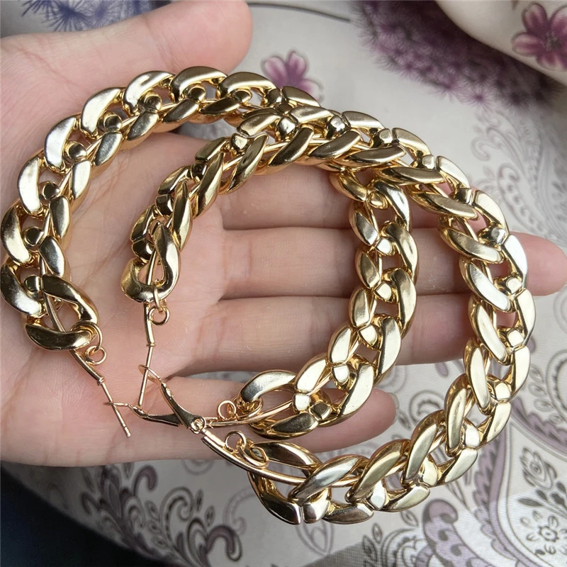 BLIJERY Trendy New Fashion Thick Chain Hoop Earrings For Women Brincos Large Circle Earrings Vintage Punk Statement Jewelry Gift