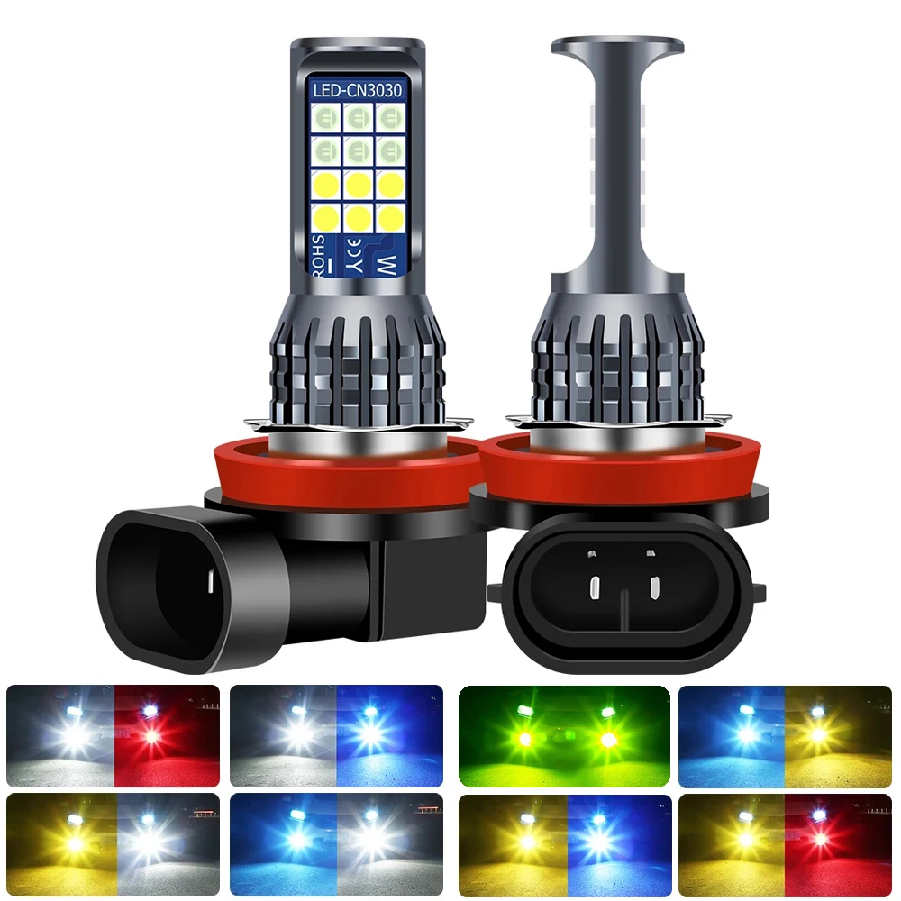 

2x 1800LM 9005 H8 H11 LED Fog Lights Bulb 12V HB3 HB4 9006 LED Bulbs 6000K Cold White Car Driving lights Double Color Dual Mode