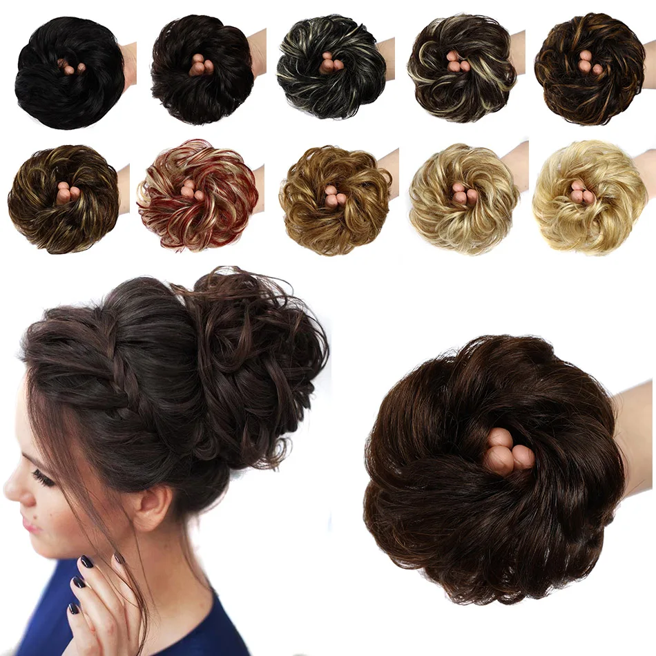 Real Beauty Fluffy Chignon With Band Brazilian Remy Human Hair Tousled Messy Bun Updo Chignon Hair Ponytail Hairpiece 20Gram