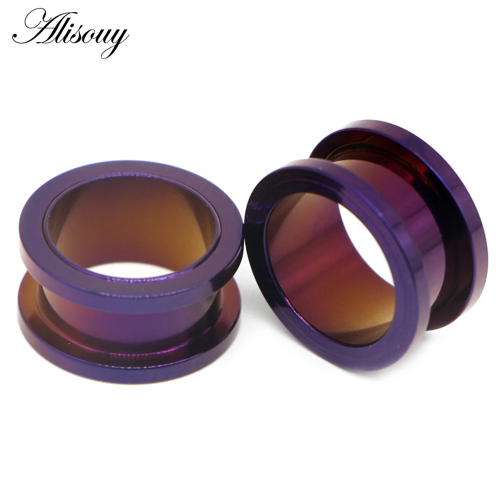 Alisouy 2pcs 1.2-30mm Stainless Steel Ear Tunnels Plugs Black Gold Color Expander Stretcher Ear Gauges Piercing Body Jewelry