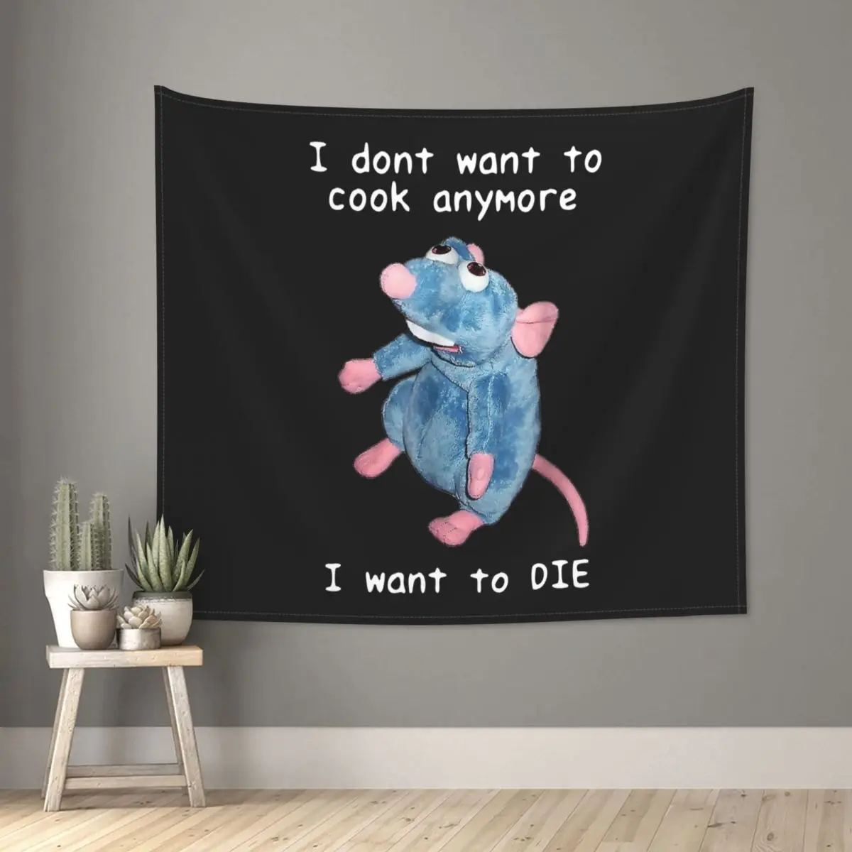 

I Dont Want To Cook Anymore I Want To Die Tapestry Hippie Wall Hanging Cute Mouse Room Decor Table Cover Witchcraft Tapestries