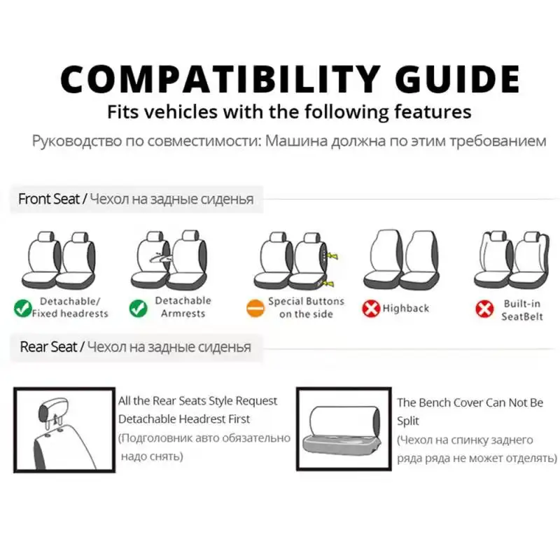 Universal Car Seat Cover Protector PU Leather Front & Rear Seat Back Cushion Pad Mat Backrest for Auto Interior Truck SUV Sedan