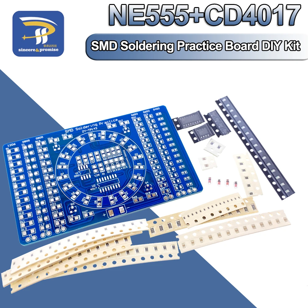 SMD NE555 CD4017 Rotating Flashing LED Components Soldering Practice Board Skill Electronic Circuit Training Suite DIY Kit