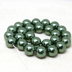 Wholesale 4-14mm beautiful green imitation pearl Glass pearl round loose beads charms women elegatn jewelry making 15inch B15