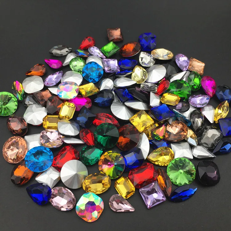 

Hot pointback glass fancy stone mix colors shapes sizes 30pcs Glue on rhinestone beads handicraft diy trim