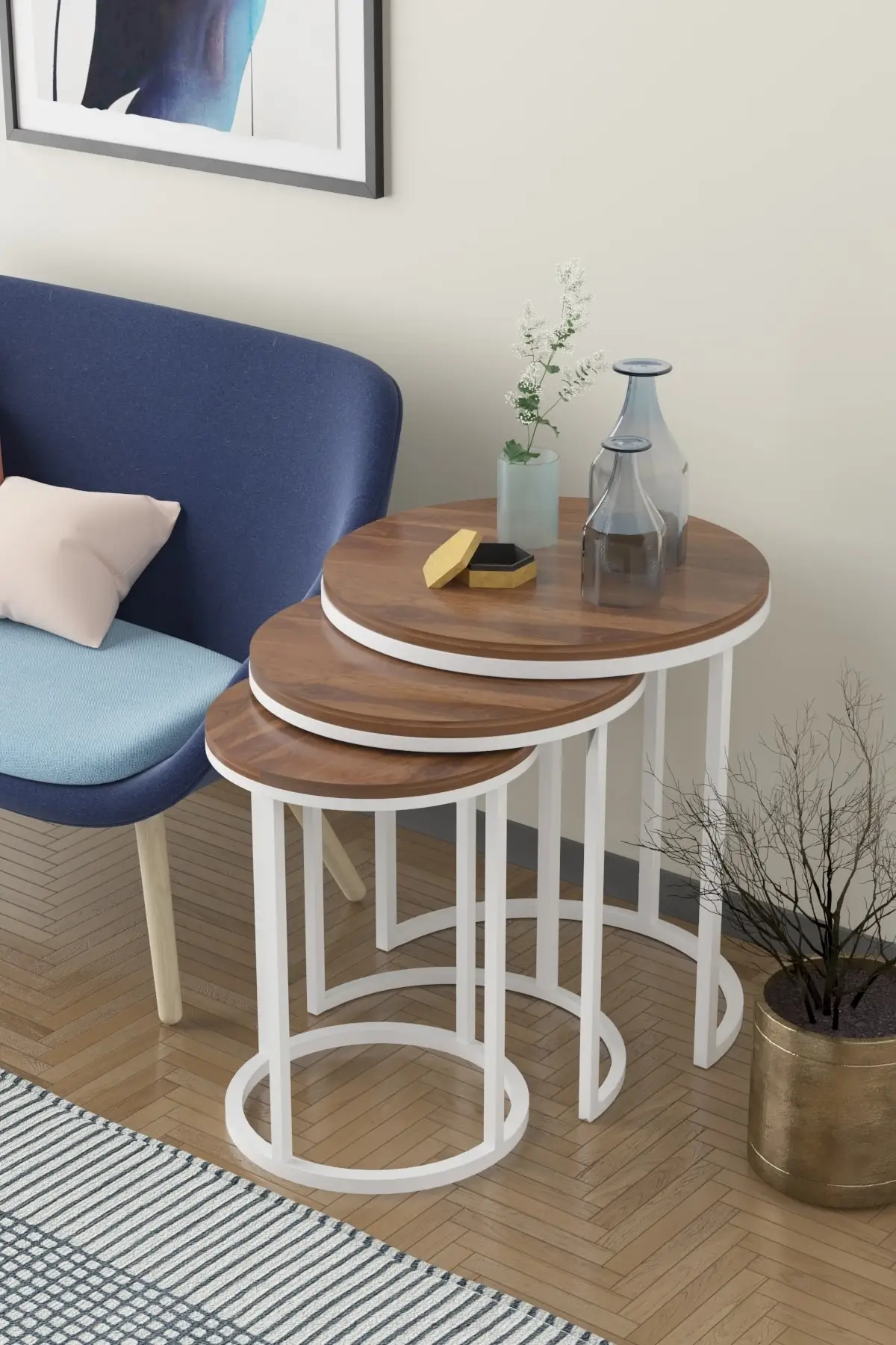 Arlo Zigon Coffee Table Set Walnut White 3 pcs coffee table