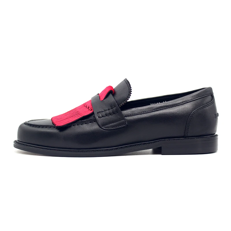 

2020 Runway New Red Cowhair Tassel Formal Shoes Men Genuine Leather Slip On Loafers Classic Wedding Dress Shoes Flats Moccasins