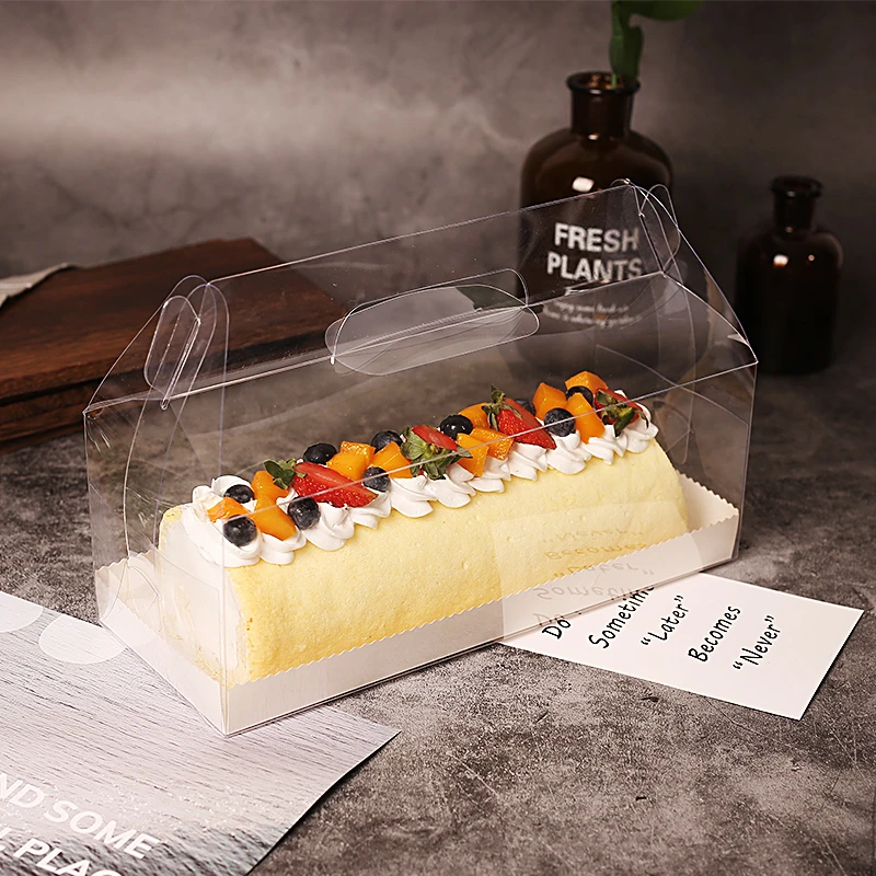 LBSISI Life-cajas transparentes con mango para pastel de cumpleaños, suministros de regalo hechos a mano para boda, caja de recuerdo para espectáculo de bebé, con bandeja de papel, 10 unidades