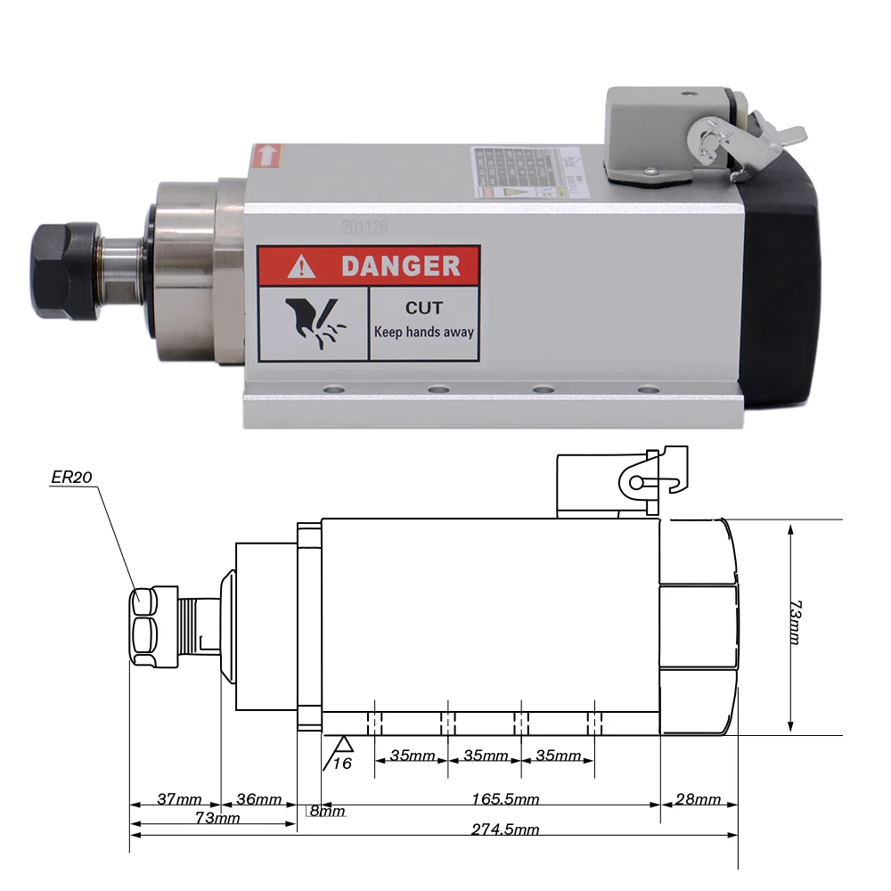 Z axis Spindle motor kit 2.2kw 2200w air cooling spindle ER20 motor + huanyang VFD inverter with RS485 + ER20 collets for CNC