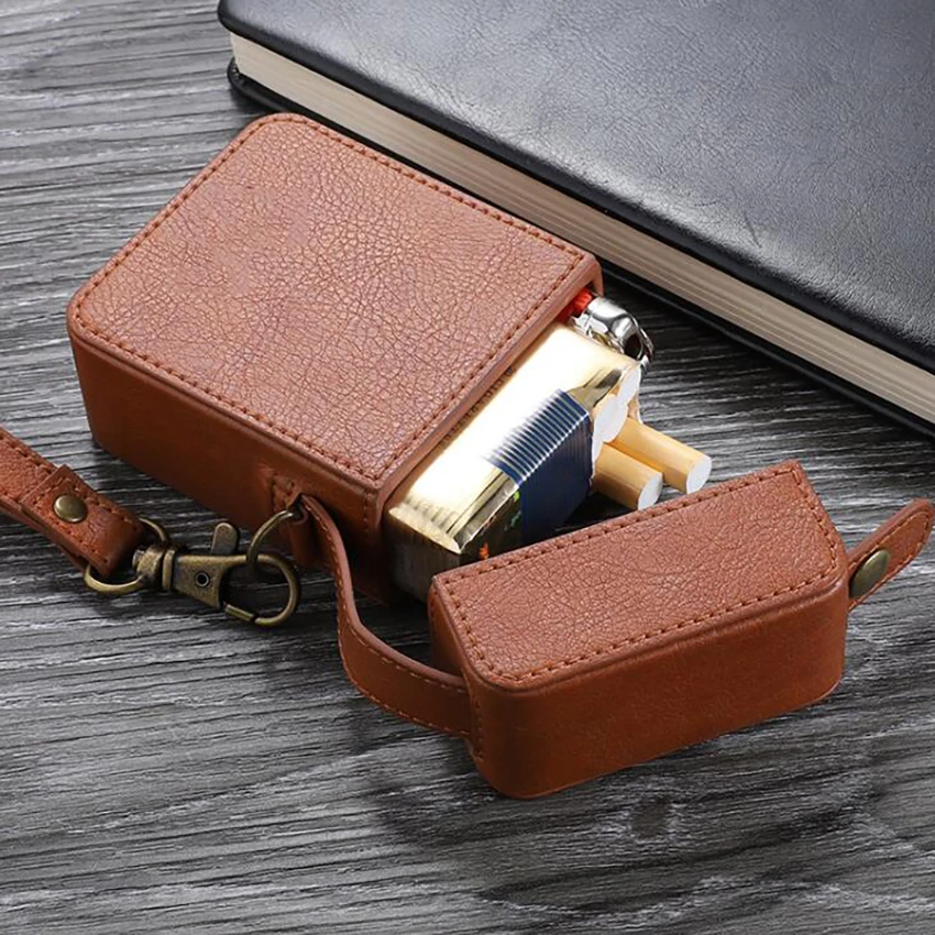 Anti-pressure Shockproof Leather Cigarette Case Portable Cigarettes Box Container Smoking Protection Case With Hanging Lanyard