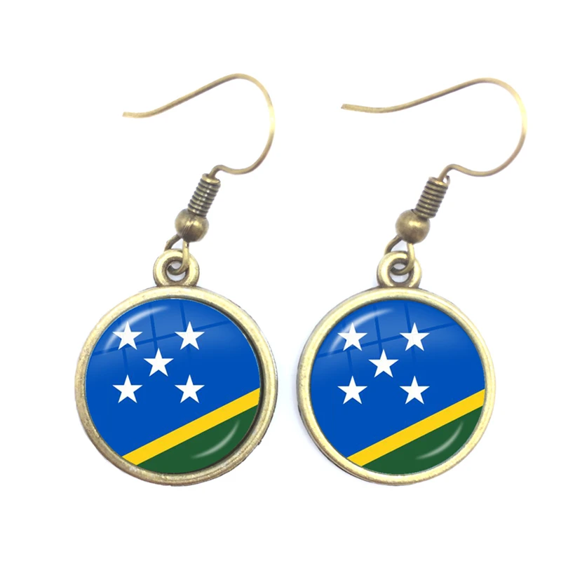 Solomon Islands,Vanuatu,Tuvalu,Fiji,Samoa,Kiribati,Tonga National Flag 16mm Glass Cabochon Drop Earrings Jewelry for Women Gift