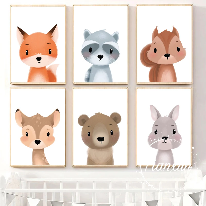 Animal Decoration Sheets Picture Wall Art Poster Children's Canvases Room Paintings For Nursery Decorative Prints Wall Posters